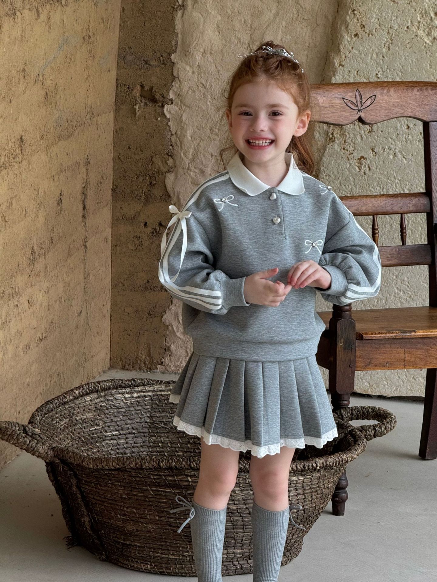 SN Áo Váy Xám Nơ Đá Ota