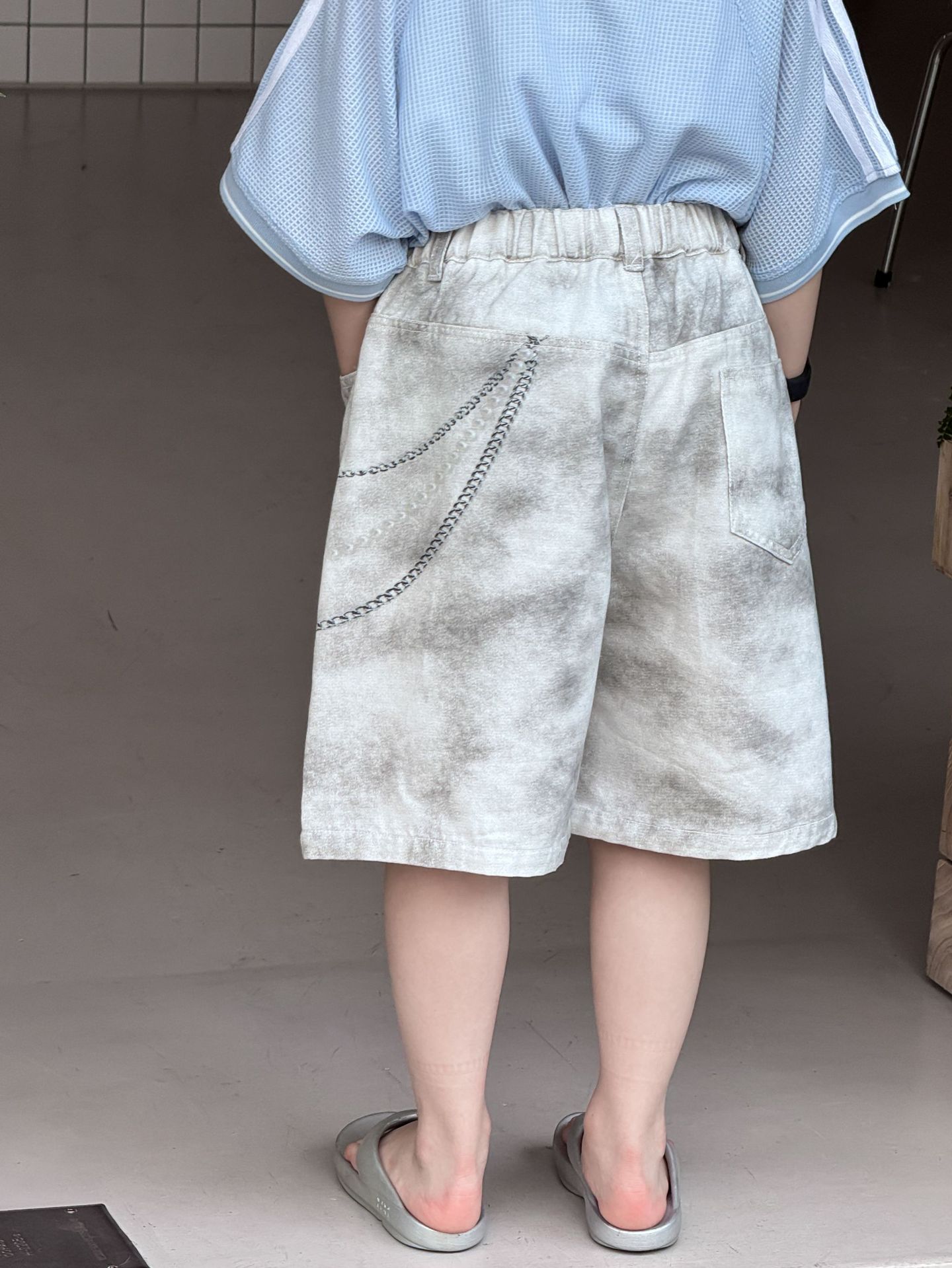 Quần Ngắn Jean Loang Khóa Trắng PL