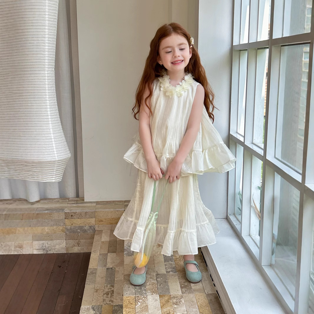 SET Dài Áo Váy Hoa Cổ Kem Peach