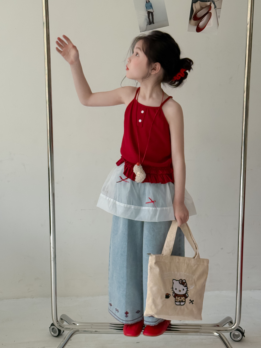 SET Dài Áo Dây Đỏ Quần Jean Quây Ren KM
