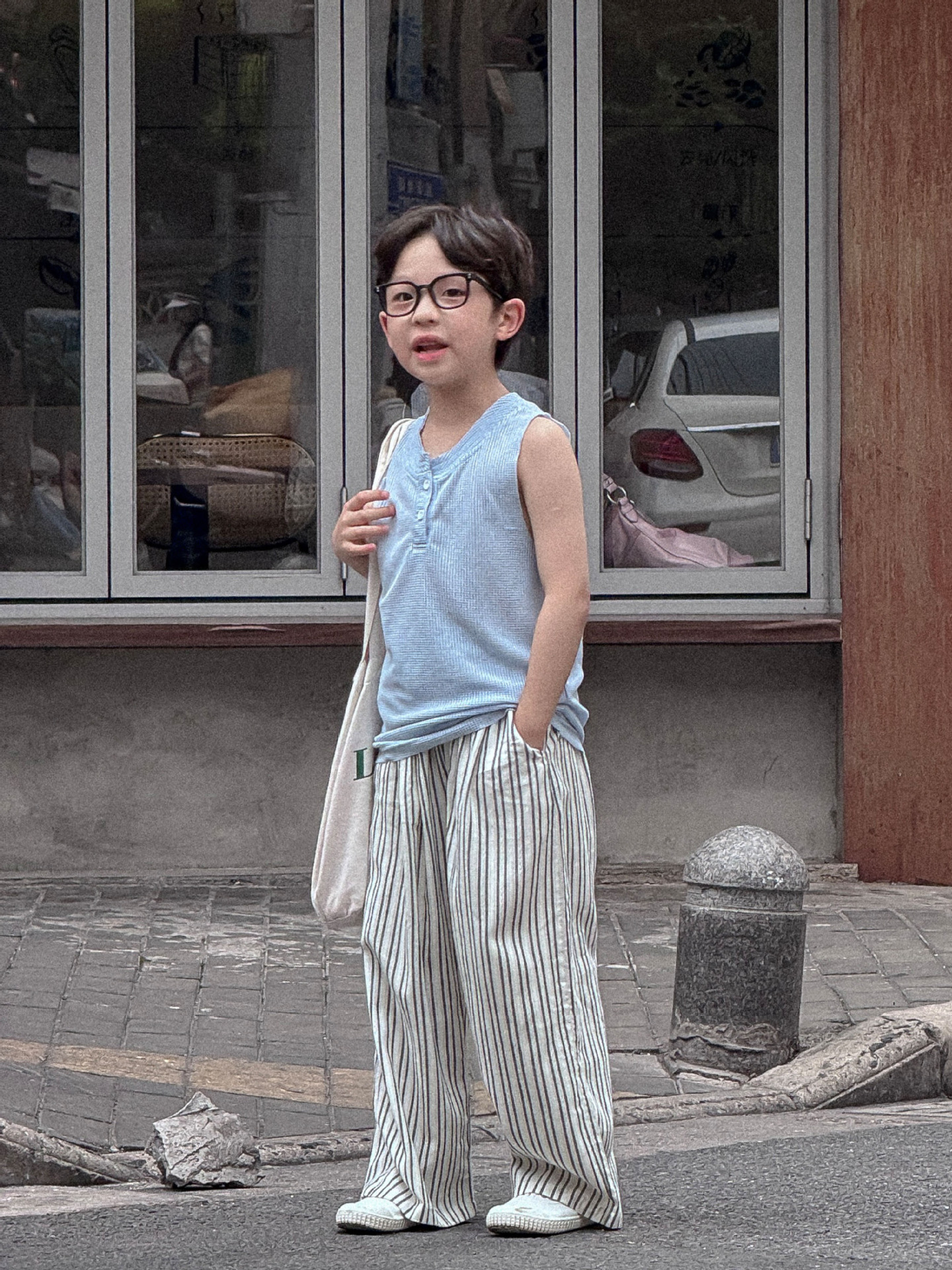 Quần Dài Kem Sọc Xanh PL