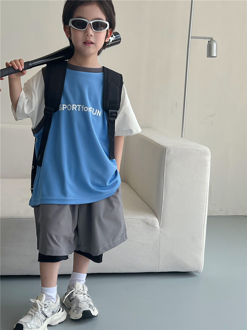 Set Ngắn Áo Sport Xanh Quần Xám SN