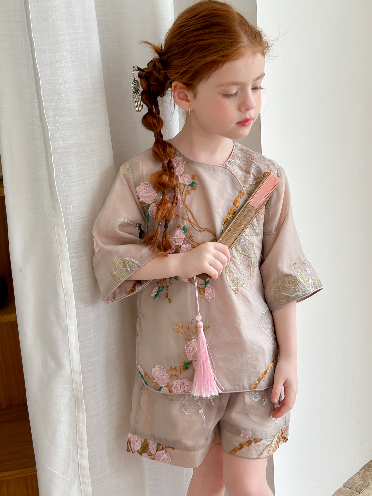 SET Ngắn Hoa Thêu Hồng Peach