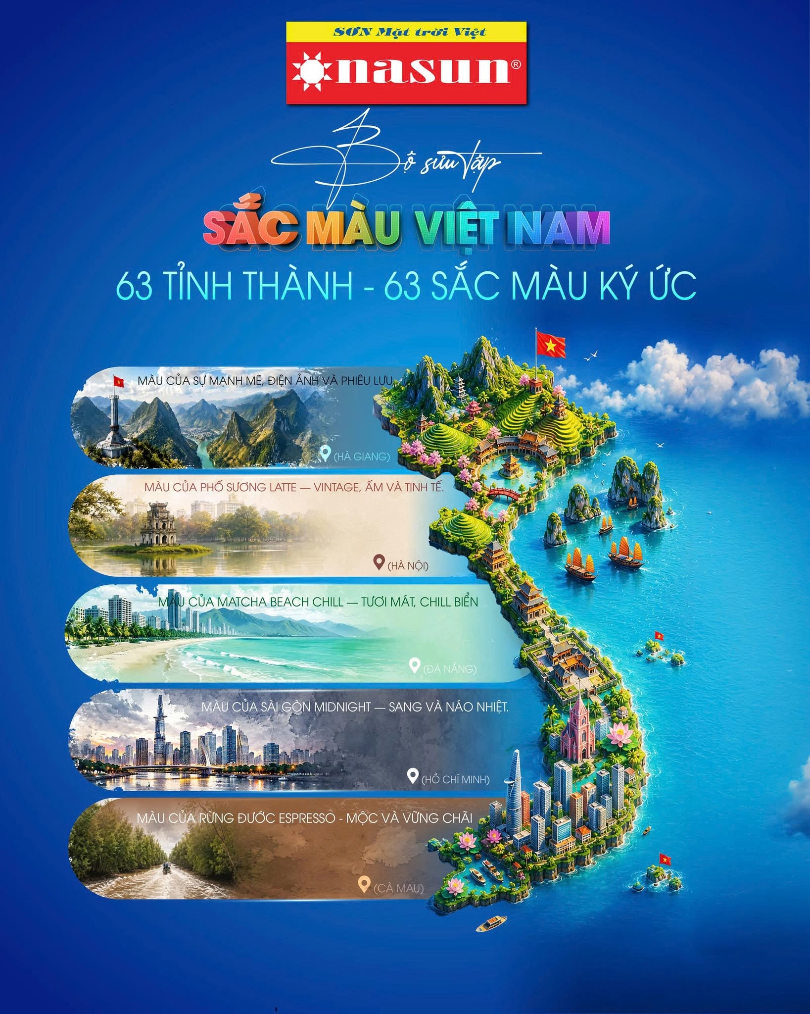 BỘ SƯU TẬP SẮC MÀU VIỆT NAM - 63 TỈNH THÀNH - 63 SẮC MÀU KÝ ỨC