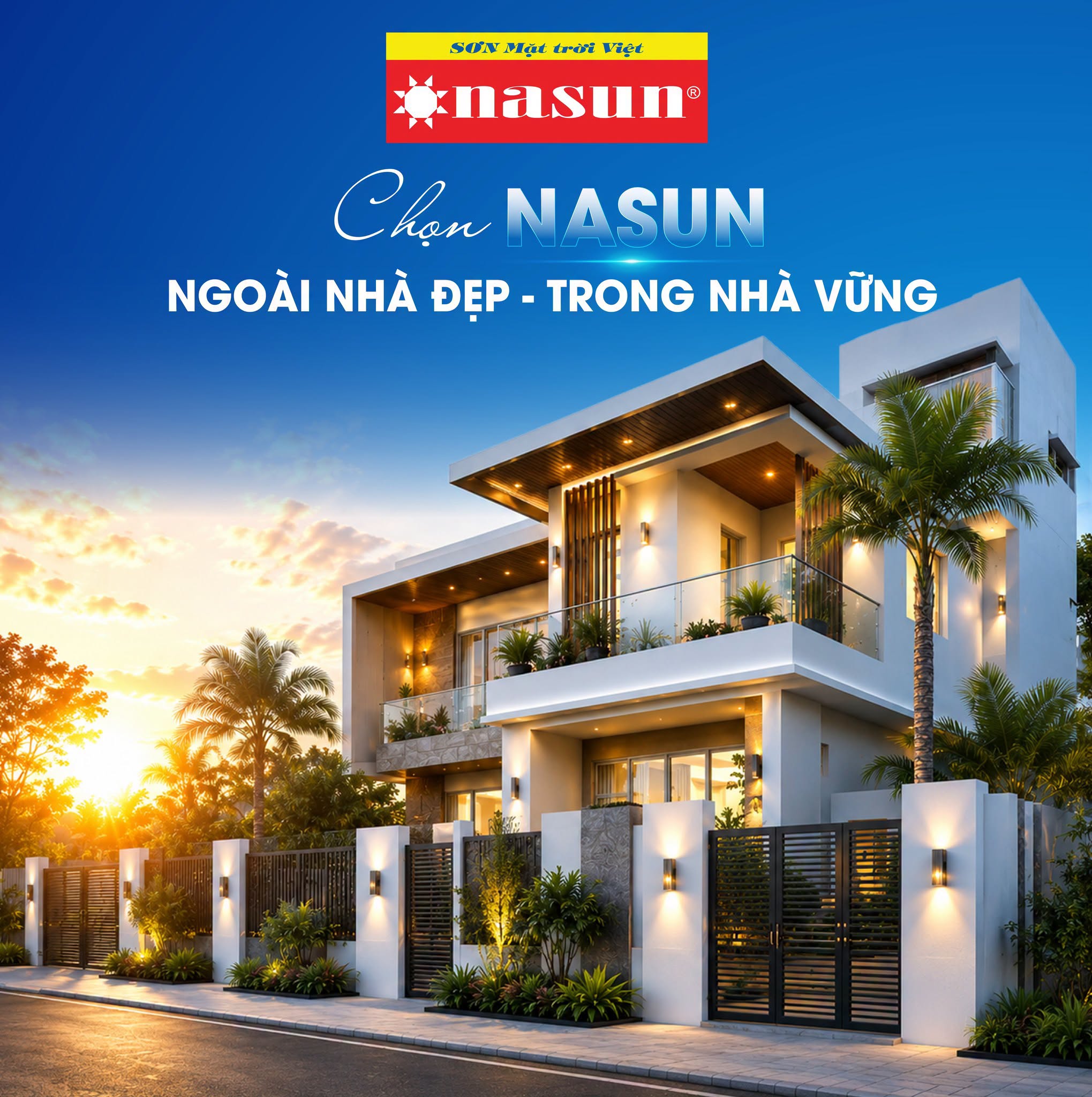 Bộ sản phẩm sơn ngoại thất Nasun: Ngoài nhà đẹp - Trong nhà vững