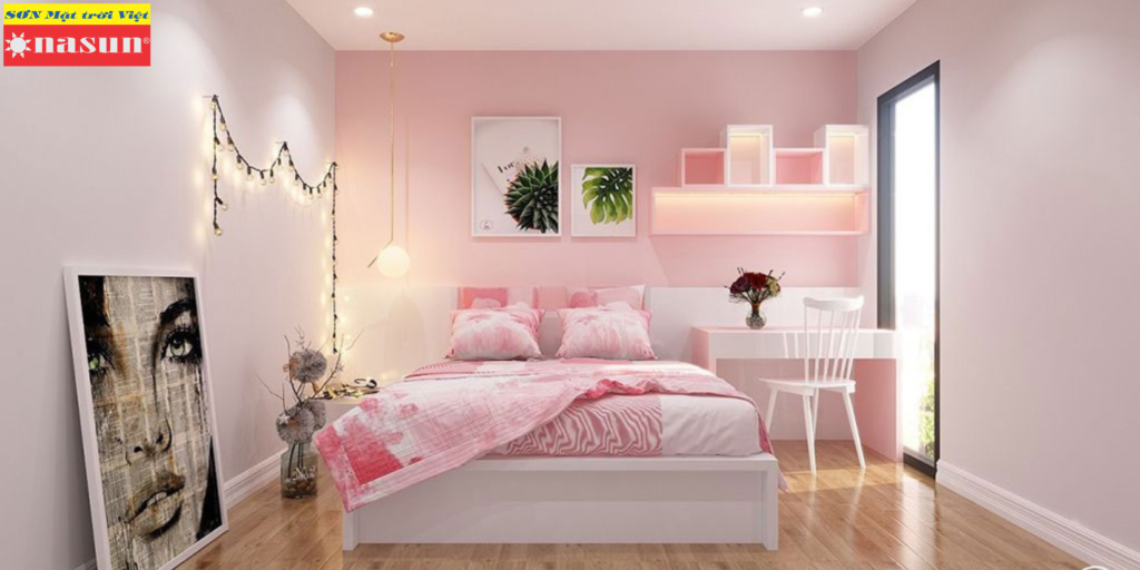 Sơn phòng ngủ màu hồng Pastel