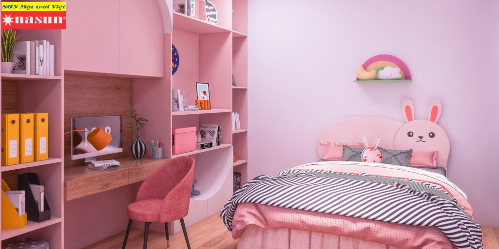 Sơn phòng màu hồng cho bé gái