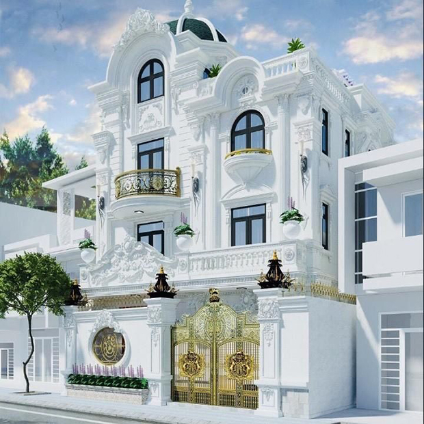 Biệt thự cổ điển sơn màu trắng sang trọng