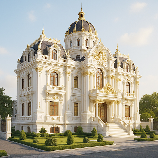 Biệt thự cổ điển sơn trắng kết hợp vàng ánh kim. Biệt Thự Cổ Điển Sơn Màu Trắng – Vẻ Đẹp Vĩnh Cửu | Sơn Nasun