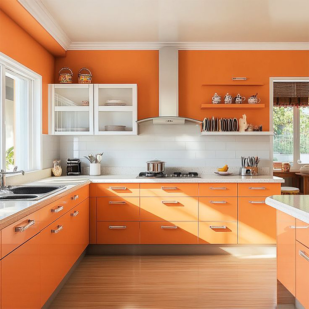 Nhà bếp màu cam. Sơn Nasun, Nasun Paint, sơn phòng bếp, màu sơn đẹp cho nhà bếp