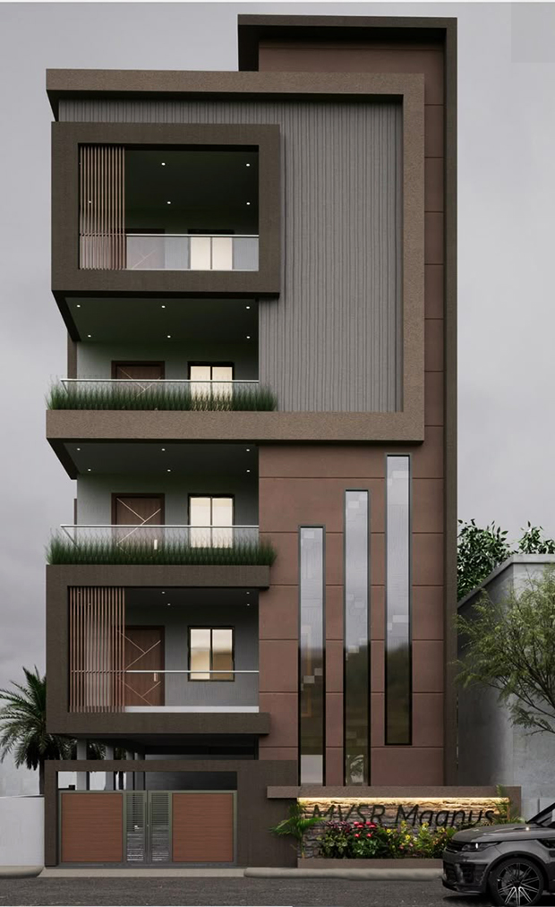 Mẫu nhà phố hiện đại sơn màu nâu cà phê phối xám ghi
