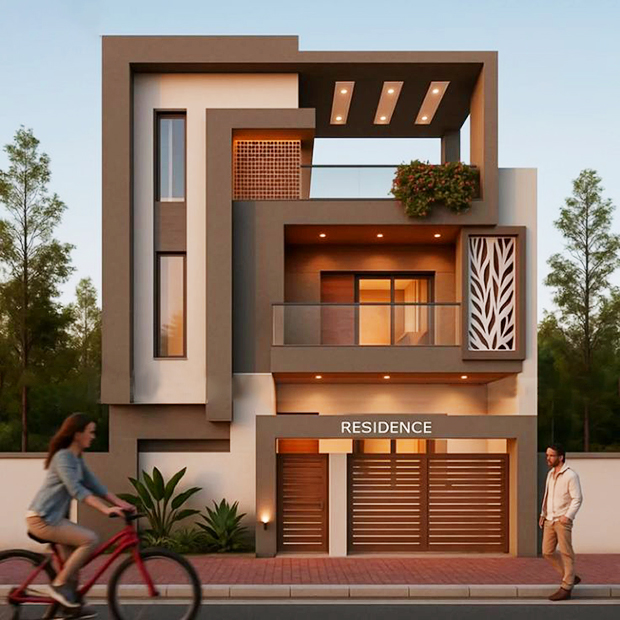 Nhà phố hiện đại sơn màu nâu đất phối be