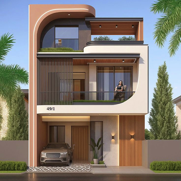 Mẫu nhà phố hiện đại sơn màu nâu gỗ phối trắng. Mẫu nhà phố hiện đại sơn màu nâu sang trọng với Sơn Nasun