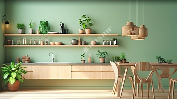 Phòng bếp sắc xanh lá – Xu hướng thiết kế tươi mát, Sơn Nasun, Nasun Paint, sơn nhà màu xanh lá, phòng bếp màu xanh lá, sơn màu xanh lá, xanh pastel, green