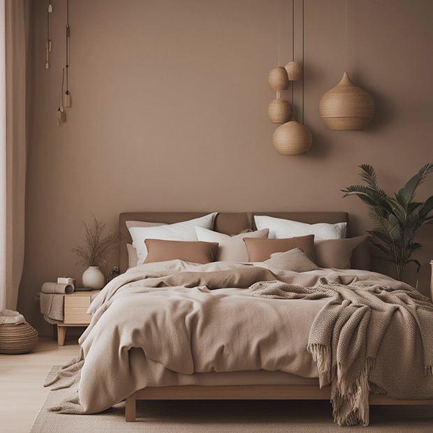 Sơn phòng ngủ màu nâu. Màu sơn phòng ngủ cho người mệnh Mộc hợp phong thủy, Sơn Nasun, Nasun Paint, màu sắc cho người mệnh Mộc, màu hợp mệnh mộc, màu sơn hợp mệnh