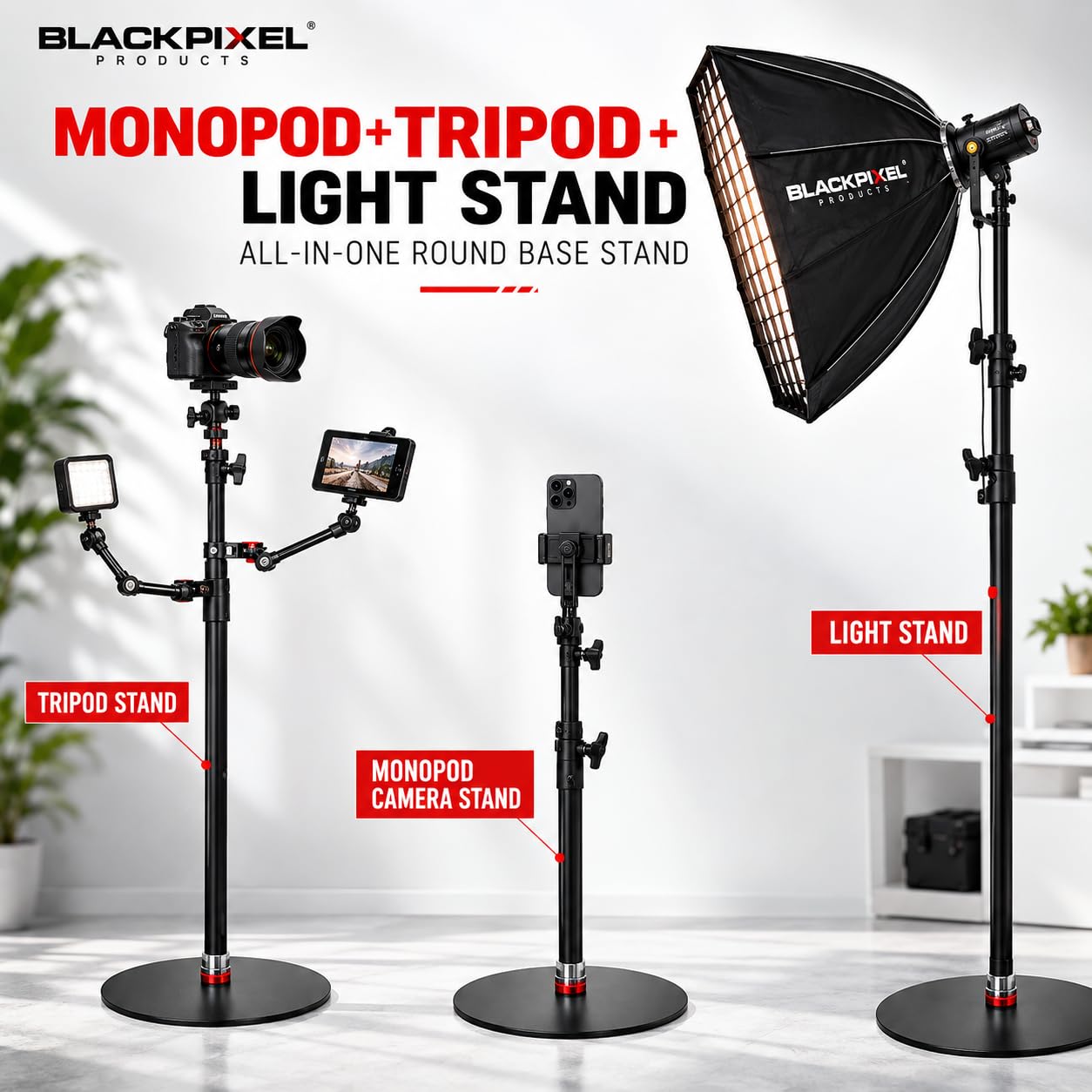 Chân Đèn Monopod E.PRO M210S PRO 2.1m - Đế Tròn Phẳng, Tải Trọng 10kg, Chuyên Nghiệp Cho Studio Quay Phim - ảnh 6