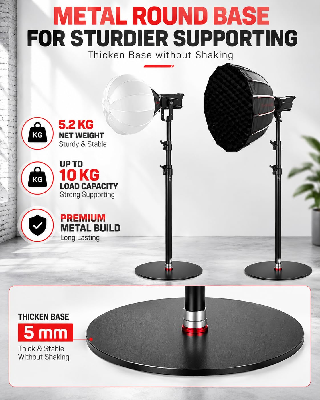 Chân Đèn Monopod E.PRO M210S PRO 2.1m - Đế Tròn Phẳng, Tải Trọng 10kg, Chuyên Nghiệp Cho Studio Quay Phim - ảnh 3