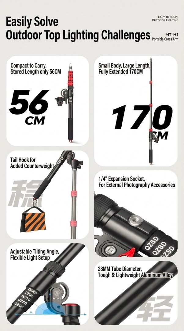 Tay Boom Đa Năng QZSD MT-H1 - Trợ Thủ Quay Phim, Chụp Ảnh Flatlay Hoàn Hảo - ảnh 6