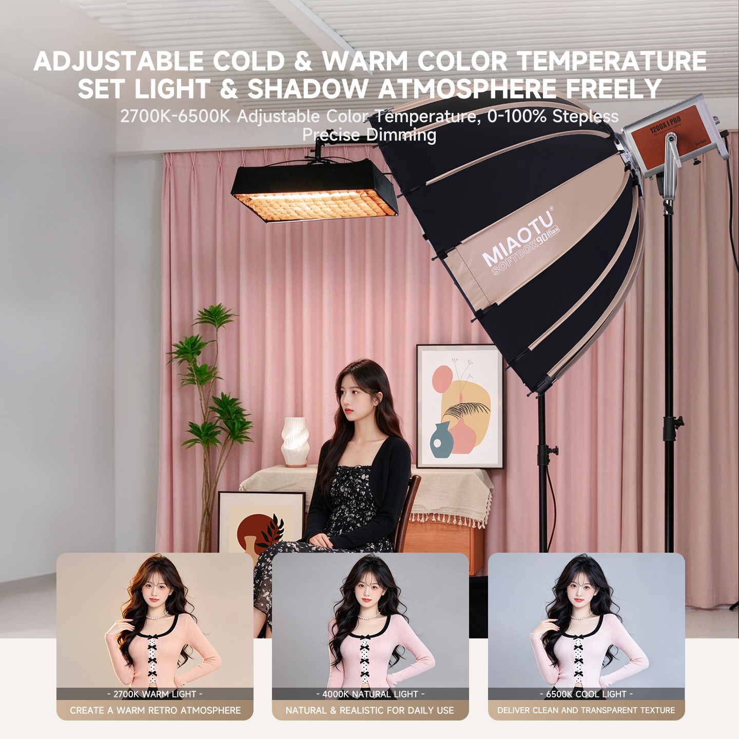 Đèn Studio MIAOTU 1200W Chính Hãng - Hỗ Trợ Điều Khiển App