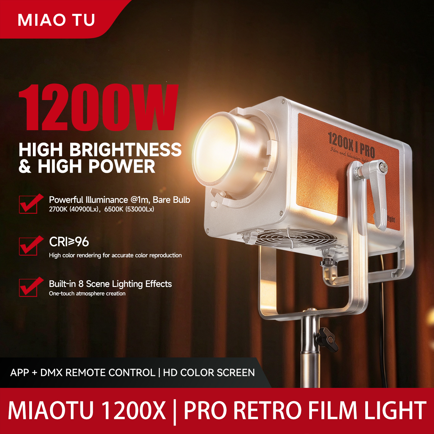 Đèn Studio MIAOTU 1200W Chính Hãng - Hỗ Trợ Điều Khiển App