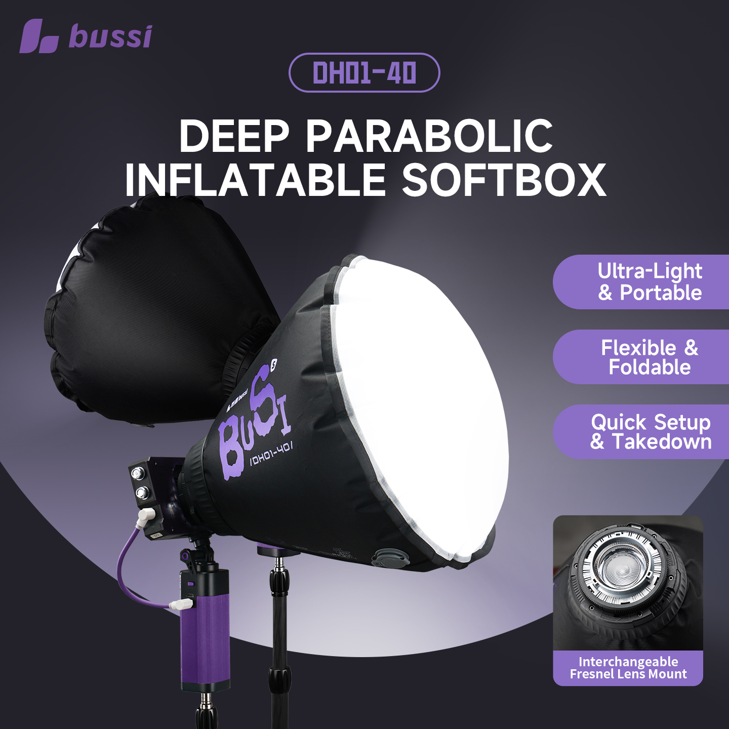 Softbox Bơm Hơi Deep BUSSI DH01-40 Fresnel – Thiết Lập Siêu Tốc Ngoài trời