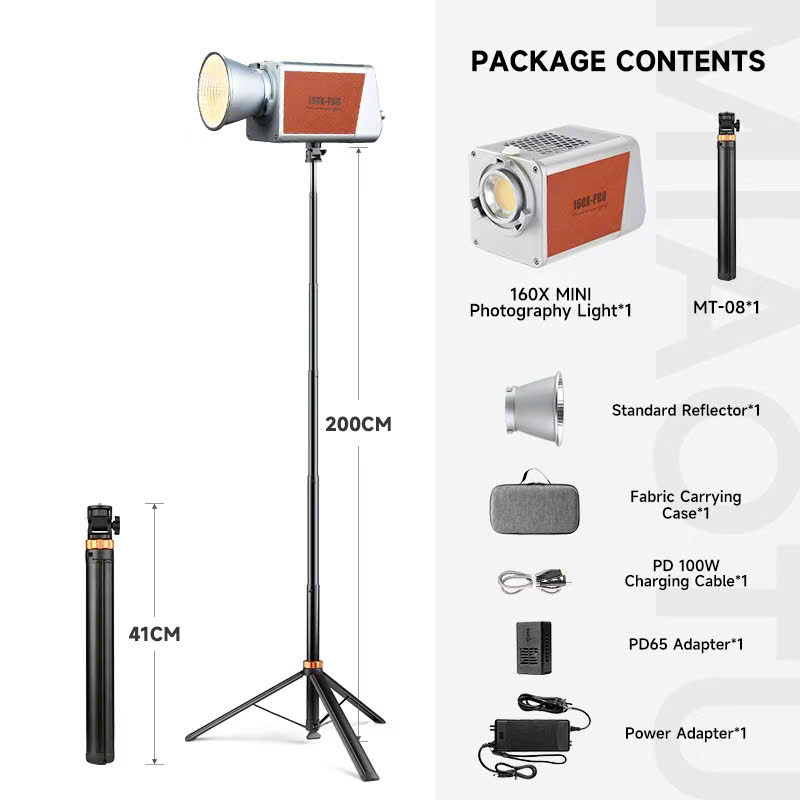 Đèn LED MIAOTU 160W – Pin 20000mAh, CRI ≥97, nhiệt độ màu 2700-6500K