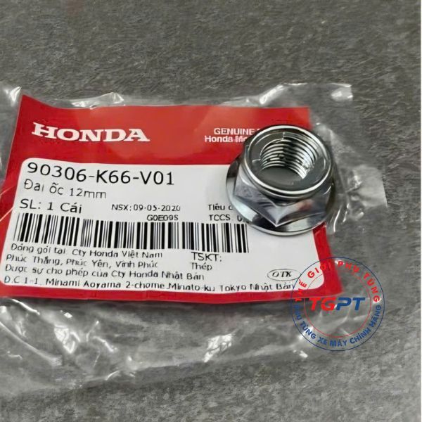 Đai ốc 12mm, tán cốt bánh Honda dùng nhiều loại xe - 90306-K66-V01
