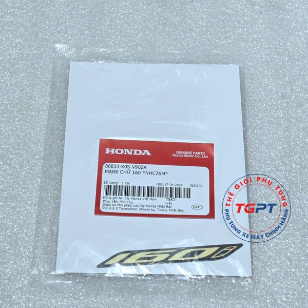 Mark Chữ 160, Tem chữ 160 SH 2020+ - 86833-K0S-V90ZA/ 86833-K0S-V90ZB/ 86833-K0S-V90ZC/ 86833-K0S-V90ZD