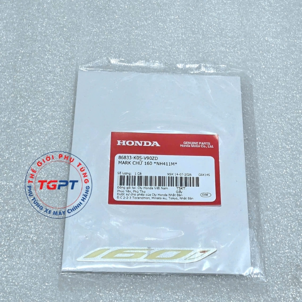 Mark Chữ 160, Tem chữ 160 SH 2020+ - 86833-K0S-V90ZA/ 86833-K0S-V90ZB/ 86833-K0S-V90ZC/ 86833-K0S-V90ZD