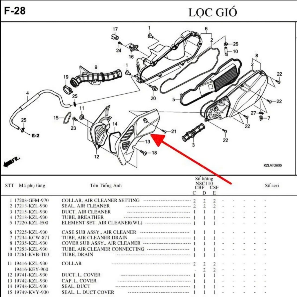 Chụp lốc nồi, Nắp hộp lọc gió Vision (2012-2013) - 19742-KZL-930