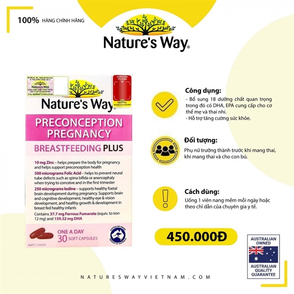 Bổ bầu và sau sinh Nature's Way PreConception Pregnancy Breastfeeding Plus 30 viên