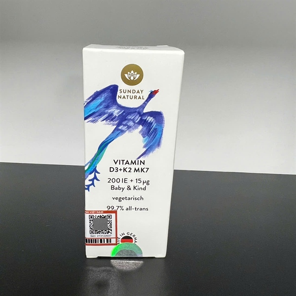 Viatmin D3K2 MK7 Sunday Natural Vegetarisch 10ml (0-4Y) chay thường (N)