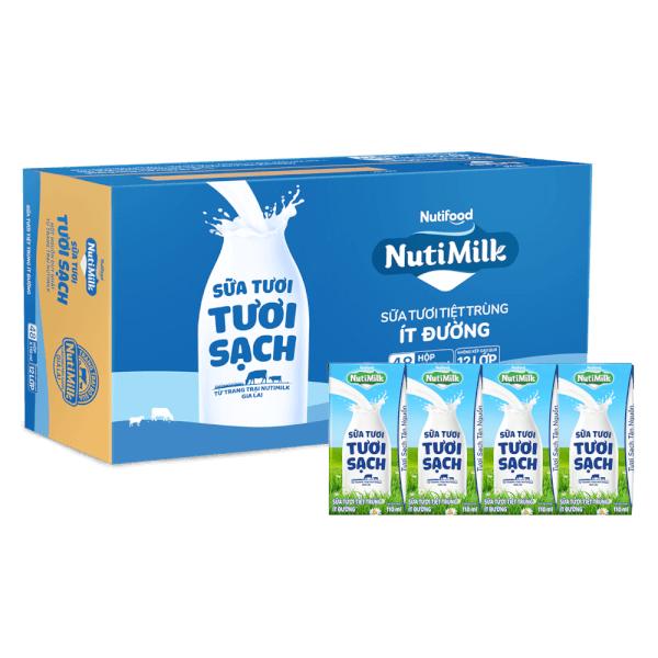 Thùng 24 hộp 110ml Nutimilk ít đường sữa tươi tươi sạch (1Y+) - 4T