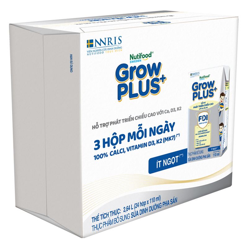Thùng 24 hộp sữa pha sẵn Nutifood Grow Plus+ Height Boosting 110ml (bạc)