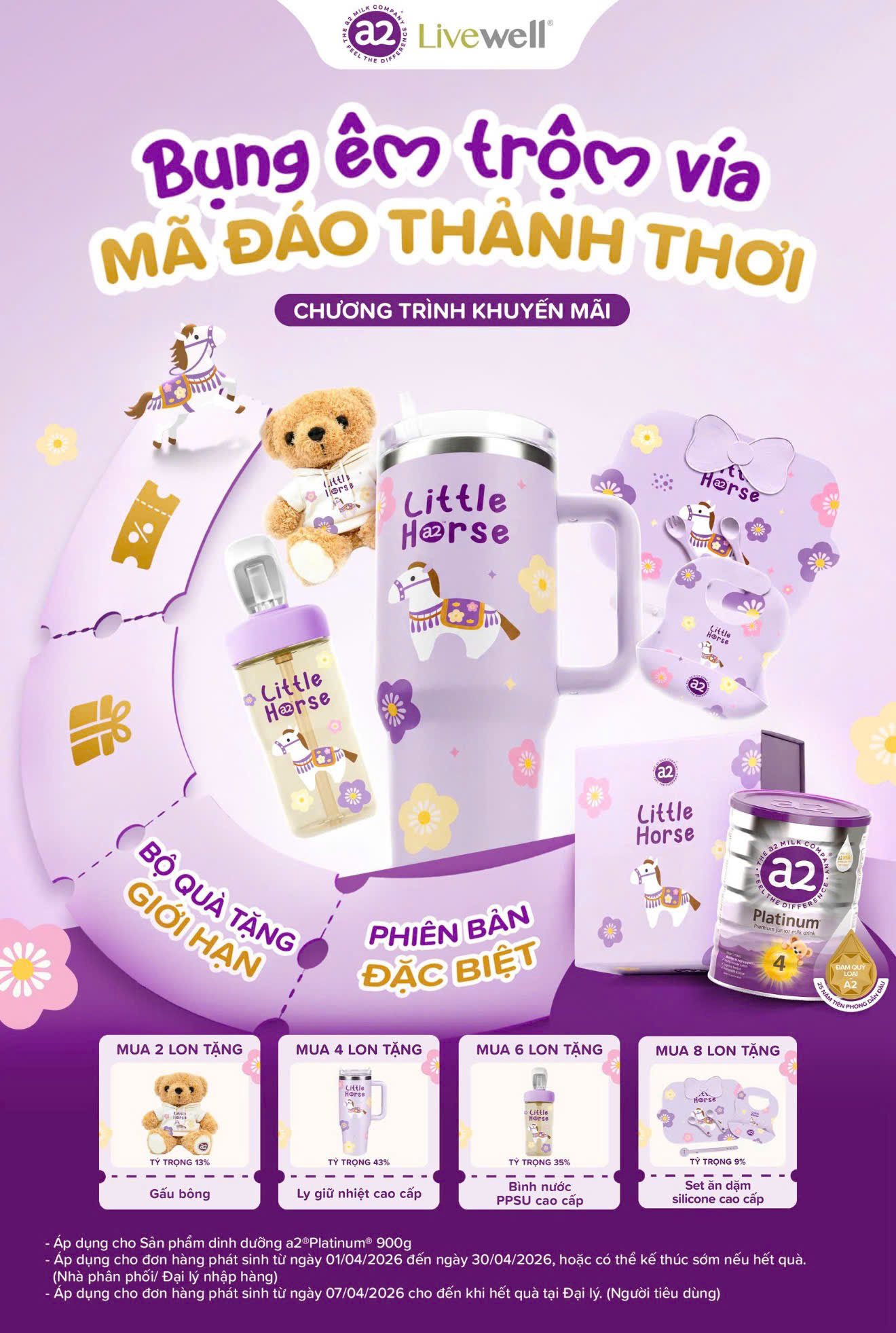 Bộ ăn dặm 4 món A2 Platinum Little Horse Kid's meal set (8lon)