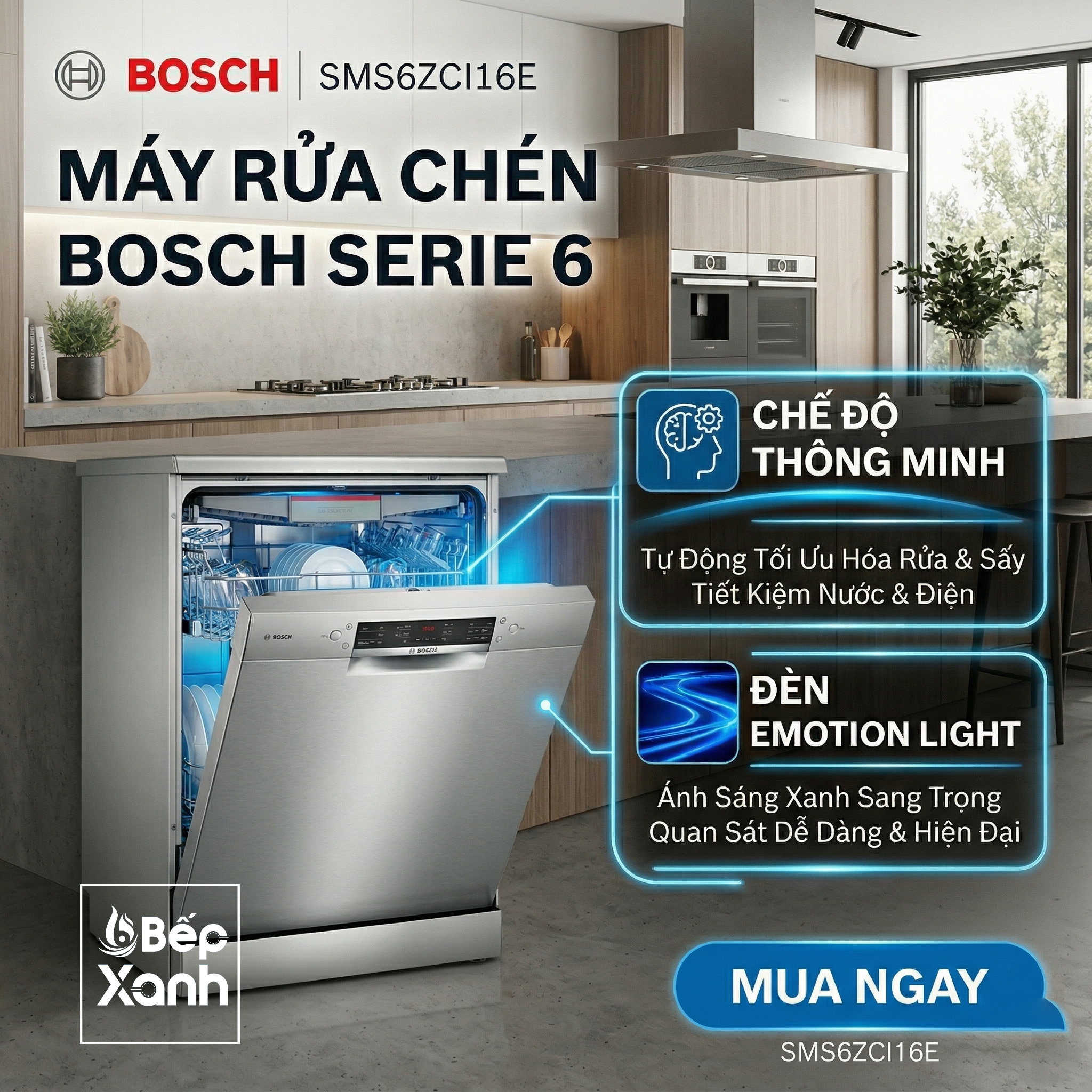 Máy Rửa Chén Độc Lập Series 6 Bosch SMS6ZCI16E / New 2024 - Nhập Khẩu Đức