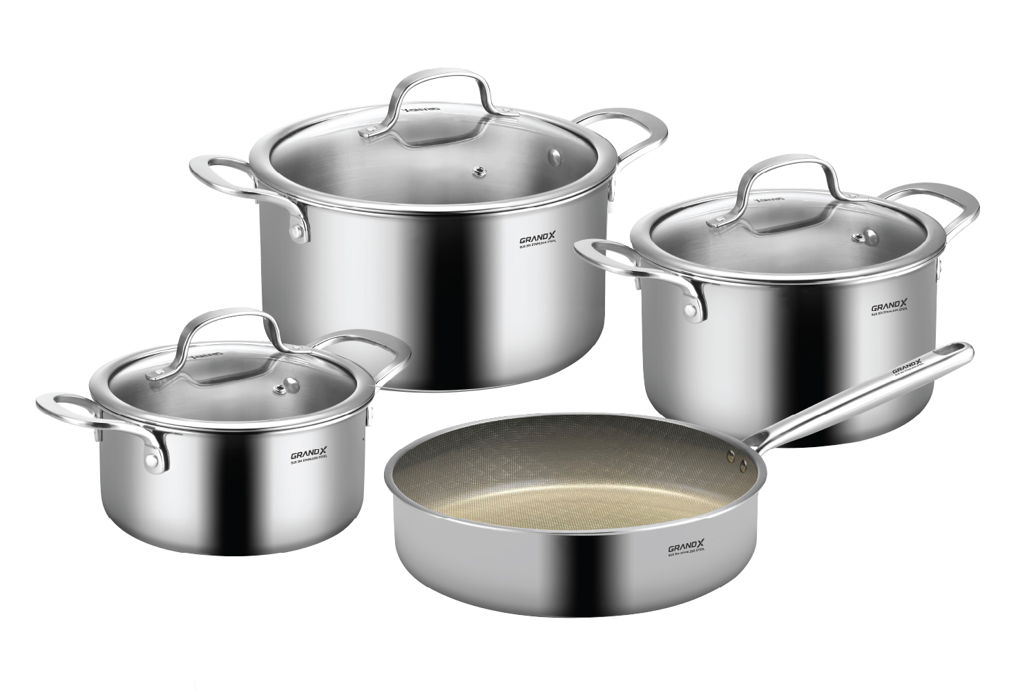 Bộ nồi Inox SUS304, 7 món, 3 lớp toàn thân GrandX GX 801 Premium
