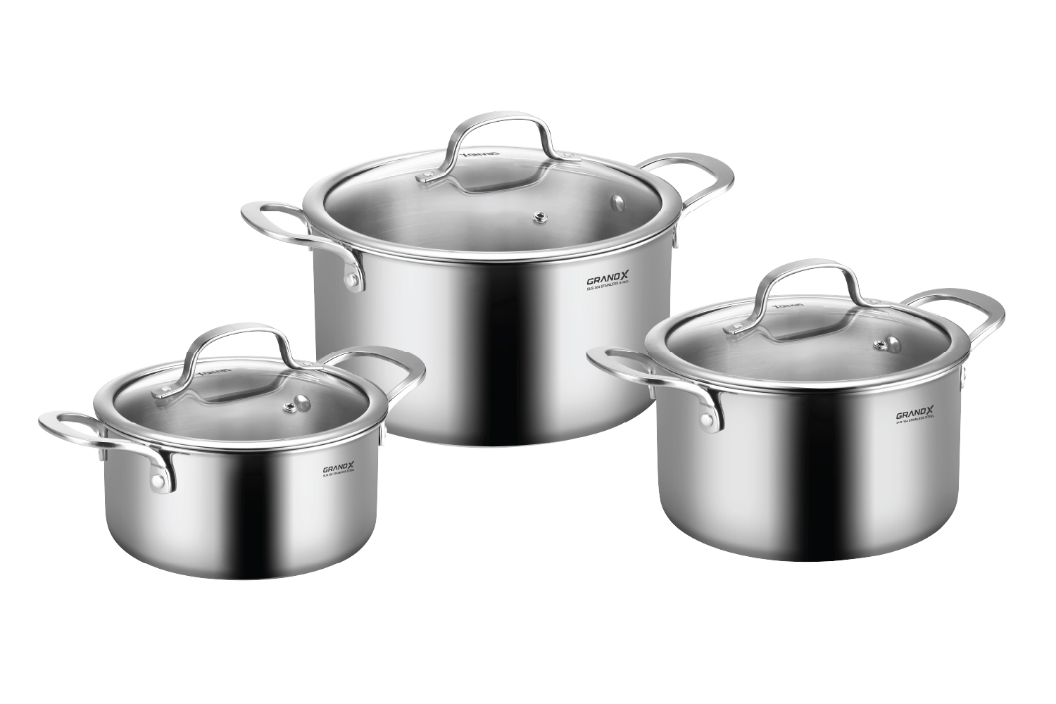 Bộ nồi Inox SUS304, 6 món, 3 lớp toàn thân GrandX GX 802 Elano