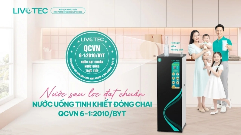 Nước sau lọc của máy lọc nước Livotec đều đạt chuẩn nước uống trực tiếp QCVN 6-1:2010 của Bộ Y Tế