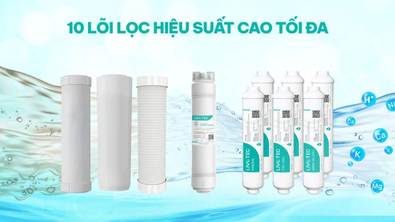 Cấu tạo 10 lõi lọc của Livotec giúp loại bỏ tạp chất và vi khuẩn hiệu quả vượt trội