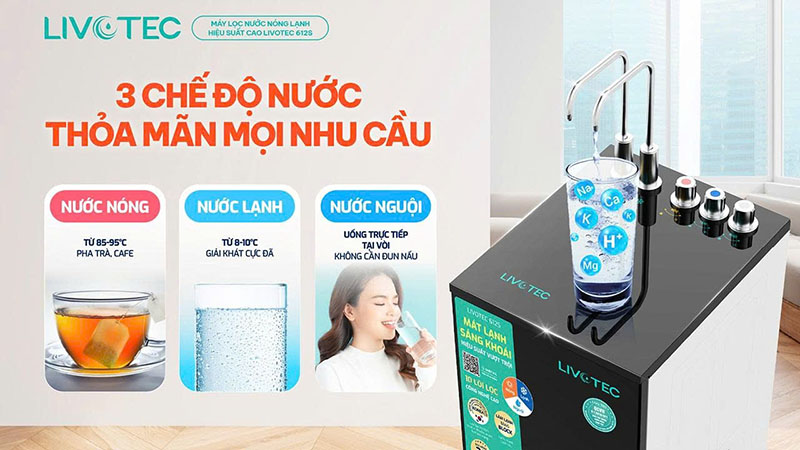 3 chế độ nước tiện lợi: nóng-lạnh-nguội