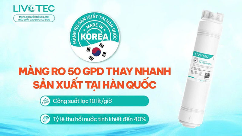 Màng RO 50GPD nhập khẩu Hàn Quốc với công suất 10L/H