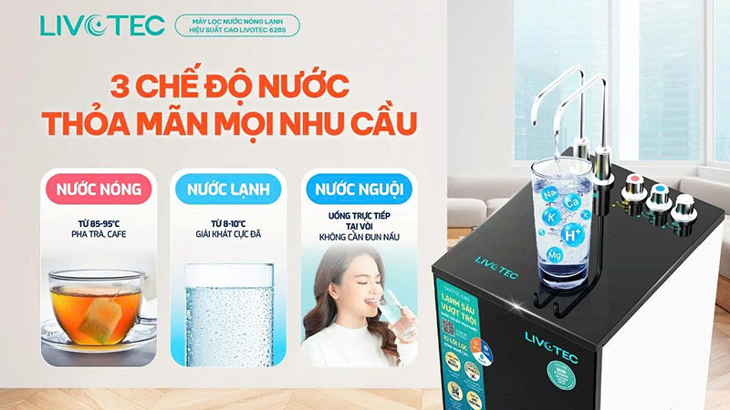 3 chế độ nước: nóng-lạnh-nguội tiện lợi
