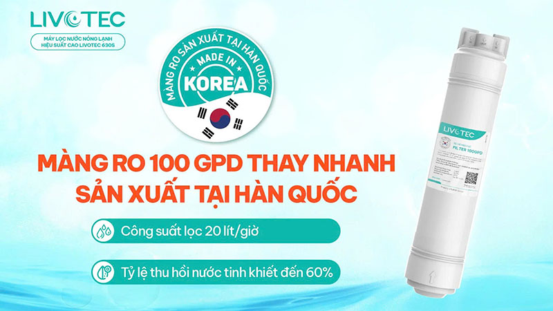 Màng RO 100GPD Hàn Quốc với công suất lọc 20L/H