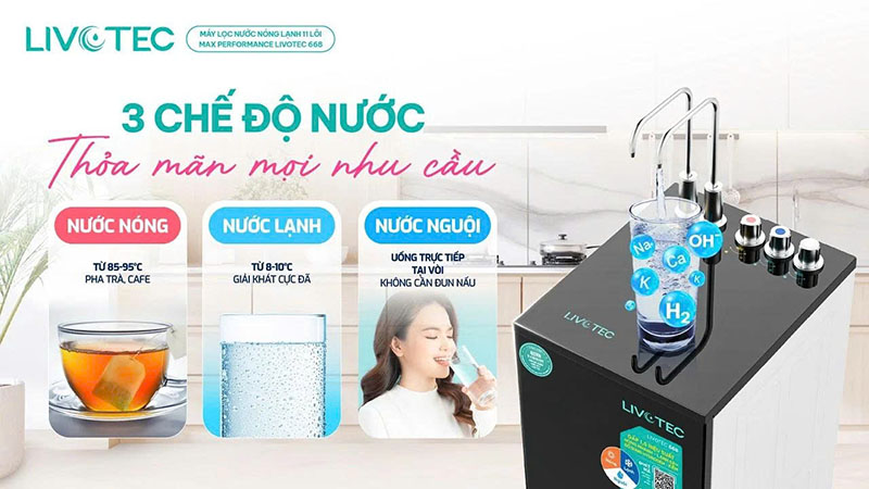 3 chế độ nước tiện lợi: nóng - lạnh - nguội