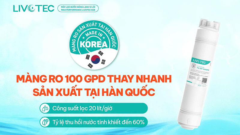 Màng RO 100GPD thay nhanh Hàn Quốc với công suất lọc 20L/H