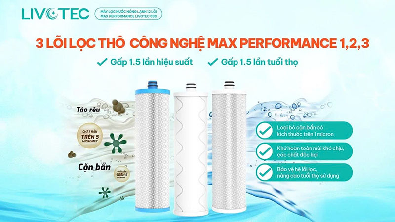 3 lõi lọc thô công nghệ MAX PERFORMANCE