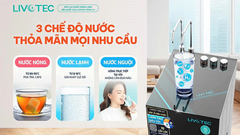 3 chế độ nước: nóng-lạnh-nguội thỏa mãn nhu cầu
