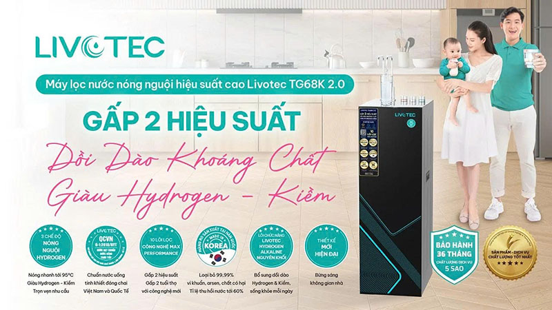 Máy lọc nước nóng nguội hydrogen Livotec TG68K 2.0