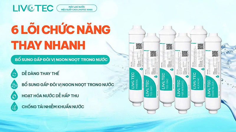 6 lõi chức năng bổ sung khoáng chất, làm nước có vị ngon hơn